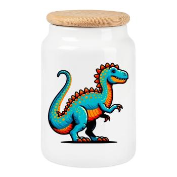 Dinosaure - Boîte à biscuits avec couvercle en bois - blanc - Devant