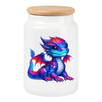 Dragon - Cookie Jar with Wooden Lid - white - Front