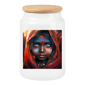 Portrait Enfant Indoue - Boîte à biscuits avec couvercle en bois - blanc - Devant