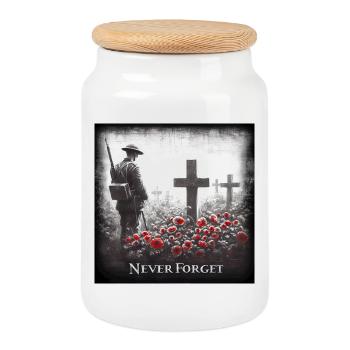 Never Forget World War Remembrance day. Poppy day - Cookie Jar with Wooden Lid - white - Front