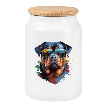 Rottweiler avec lunettes de soleil - Boîte à biscuits avec couvercle en bois - blanc - Devant