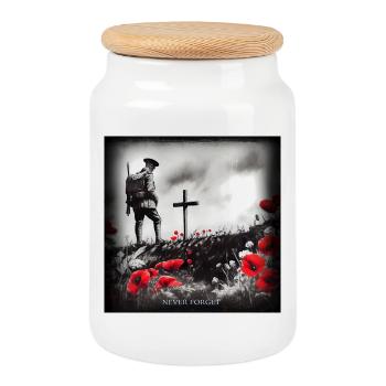 World war 2 remembrance day painting. Never Forget - Cookie Jar with Wooden Lid - white - Front