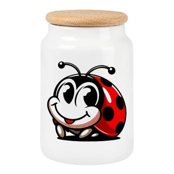 Ladybird - Cookie Jar with Wooden Lid - white - Front