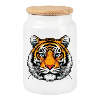 Tiger - Keksdose mit Holzdeckel - Weiß - Vorne