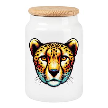 Guépard - Boîte à biscuits avec couvercle en bois - blanc - Devant