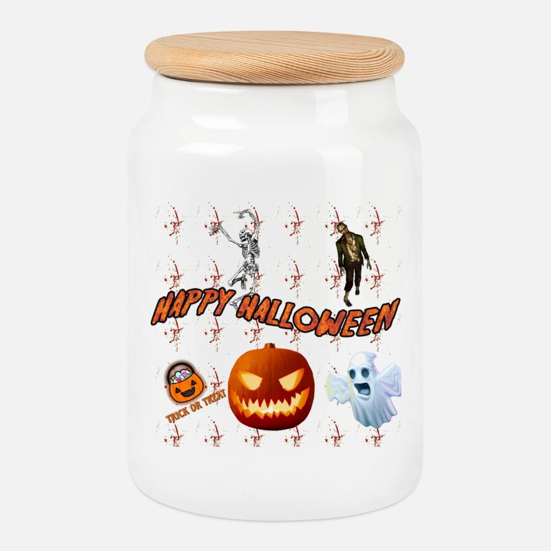 happy halloween version 3 - Cookie Jar with Wooden Lid - white