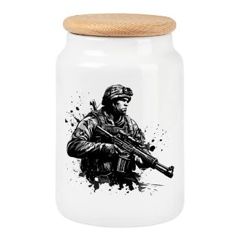 ARMY 02 - Cookie Jar with Wooden Lid - white - Front