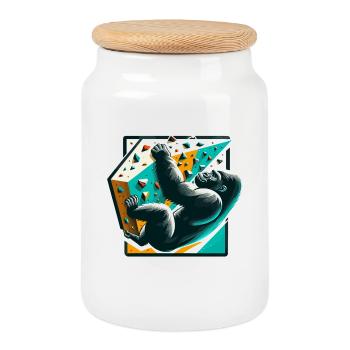 Bouldern Gorilla Geschenk - Keksdose mit Holzdeckel - Weiß - Vorne