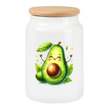 Avocado Funny Positive Optimism Gift - Cookie Jar with Wooden Lid - white - Front