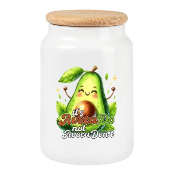 Happy Avocado son design AvocaDo - Boîte à biscuits avec couvercle en bois - blanc - Devant
