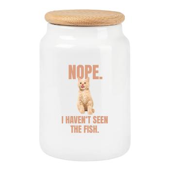 Naughty Cat Meme - Cookie Jar with Wooden Lid - white - Front