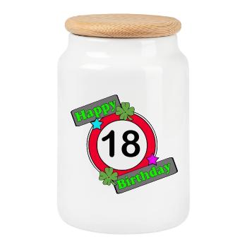 18th Birthday , Age of Majority , Happy Birthday 18 (25 - Cookie Jar with Wooden Lid - white - Front