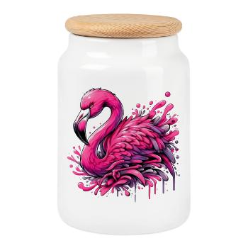 Flamant - Boîte à biscuits avec couvercle en bois - blanc - Devant