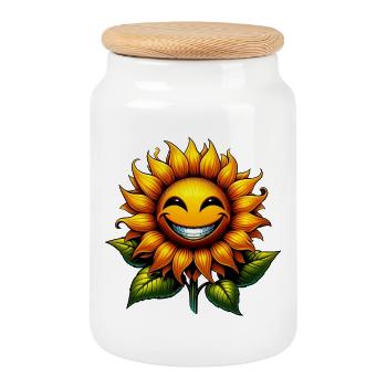 Sonnenblume - Keksdose mit Holzdeckel - Weiß - Vorne
