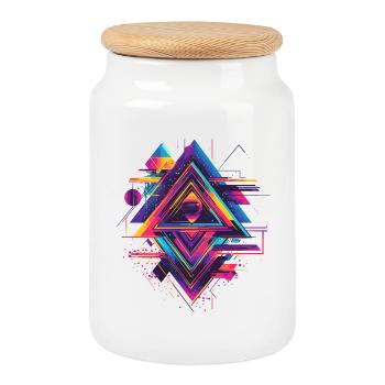 Futuristic Psychedelic Techno Trance 90s 80s - Cookie Jar with Wooden Lid - white - Front