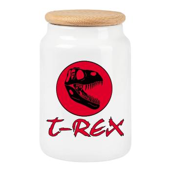 Tyrannosaurus Dinosaurier - Keksdose mit Holzdeckel - Weiß - Vorne