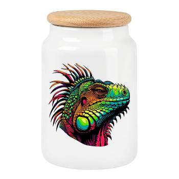 Iguane - Boîte à biscuits avec couvercle en bois - blanc - Devant