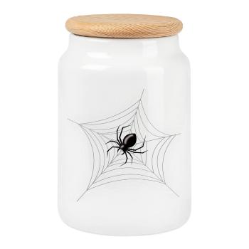 Gruselige Halloween-Spinne in ihrem Netz - Keksdose mit Holzdeckel - Weiß - Vorne