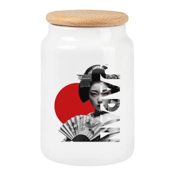 Japan - Cookie Jar with Wooden Lid - white - Front