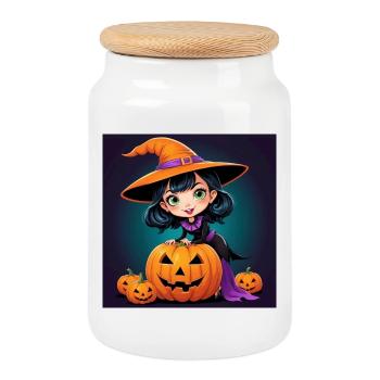 Sorcière d’Halloween - Boîte à biscuits avec couvercle en bois - blanc - Devant