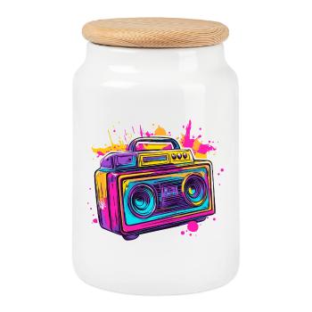 Boom Box Jukebox des années 90 Rétro vintage des années 80 - Boîte à biscuits avec couvercle en bois - blanc - Devant