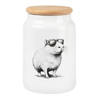 Capybara Nagetier mit Sonnenbrille Tier Geschenk - Keksdose mit Holzdeckel - Weiß - Vorne
