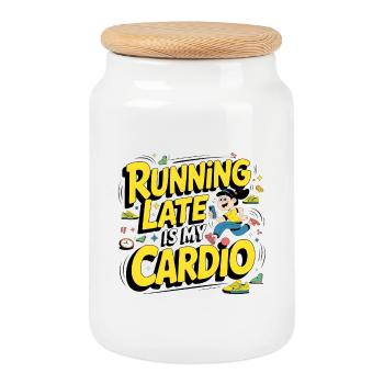 Running Late Is My Cardio - Cookie Jar with Wooden Lid - white - Front
