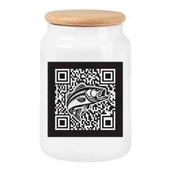 Barsch QR Code Design - Keksdose mit Holzdeckel - Weiß - Vorne