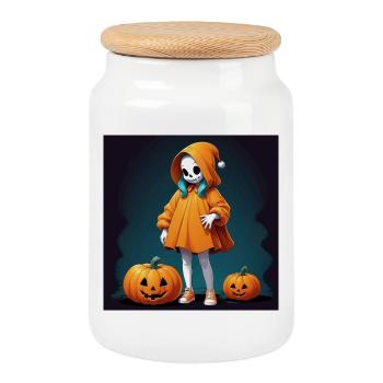 Halloween - Boîte à biscuits avec couvercle en bois - blanc - Devant