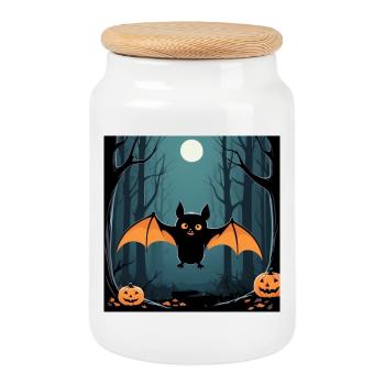 Halloween Bat - Keksdose mit Holzdeckel - Weiß - Vorne