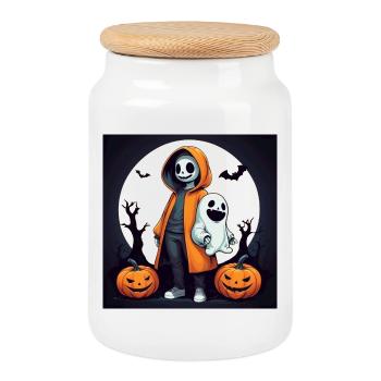 Halloween Ghosts - Cookie Jar with Wooden Lid - white - Front