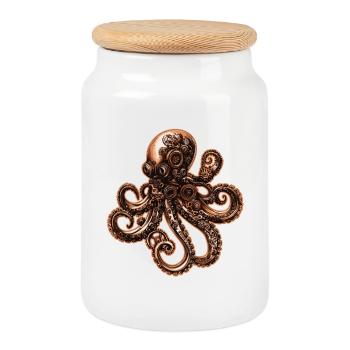 Steampunk Oktopus Tintenfisch Vintage - Keksdose mit Holzdeckel - Weiß - Vorne