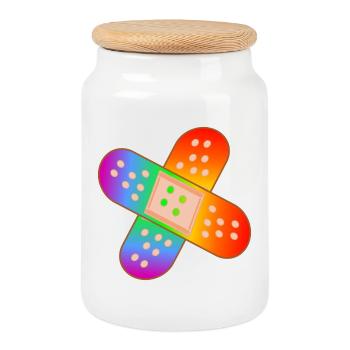 RAINBOW PATCH - Cookie Jar with Wooden Lid - white - Front