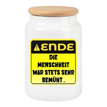ZEUGNIS - MENSCHHEIT ENDE - Keksdose mit Holzdeckel - Weiß - Vorne