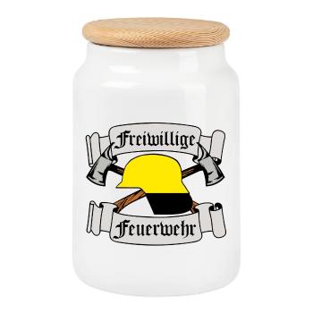 Volunteer Fire Brigade Emblem - Cookie Jar with Wooden Lid - white - Front