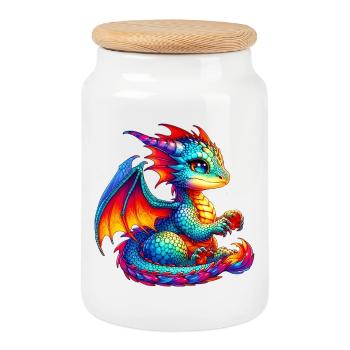 Drache - Keksdose mit Holzdeckel - Weiß - Vorne