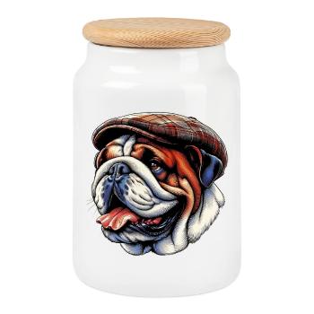 Bouledogue anglais Chien - Boîte à biscuits avec couvercle en bois - blanc - Devant