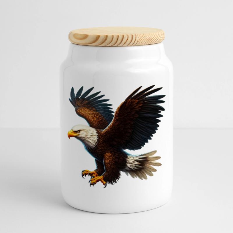 Eagle Cookie Jar with Wooden Lid