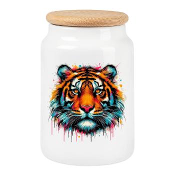 Tiger - Keksdose mit Holzdeckel - Weiß - Vorne