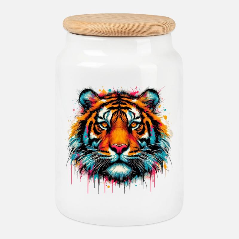 Tiger - Keksdose mit Holzdeckel - Weiß