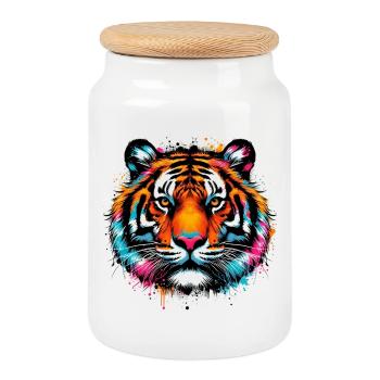 Tiger - Keksdose mit Holzdeckel - Weiß - Vorne