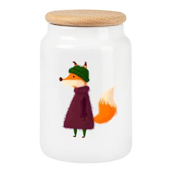 Renard - Boîte à biscuits avec couvercle en bois - blanc - Devant