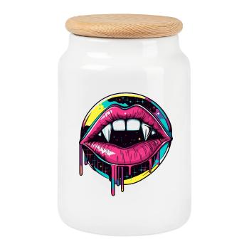 Vampire Lips Halloween 90s Vaporwave - Cookie Jar with Wooden Lid - white - Front