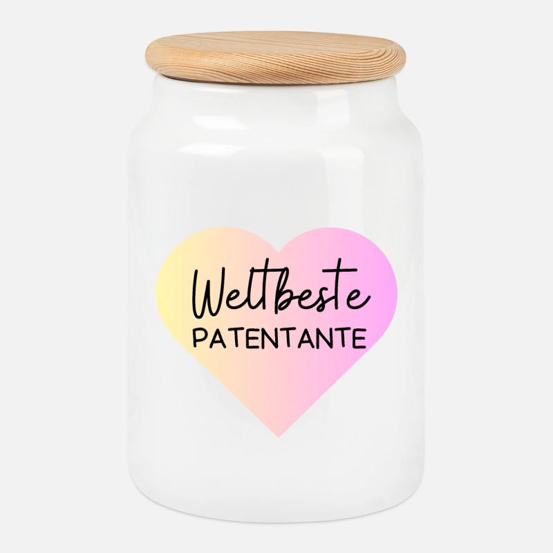 Weltbeste Patentante! Personalisierbar - Keksdose mit Holzdeckel - Weiß