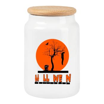 Halloween - Boîte à biscuits avec couvercle en bois - blanc - Devant