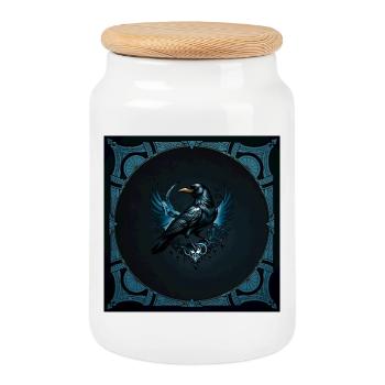 Majestic Black Crow - Cookie Jar with Wooden Lid - white - Front