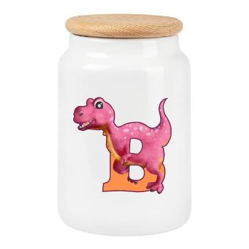 B - DINOSAURE, personnalisable - Boîte à biscuits avec couvercle en bois - blanc - Devant