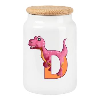 D - DINOSAURE, personnalisable - Boîte à biscuits avec couvercle en bois - blanc - Devant