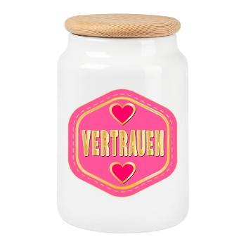 Vertrauen schenken - WERTE - Keksdose mit Holzdeckel - Weiß - Vorne