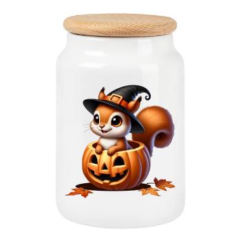 Cute Halloween Squirrel: Sweet Scary Fun - Cookie Jar with Wooden Lid - white - Front
